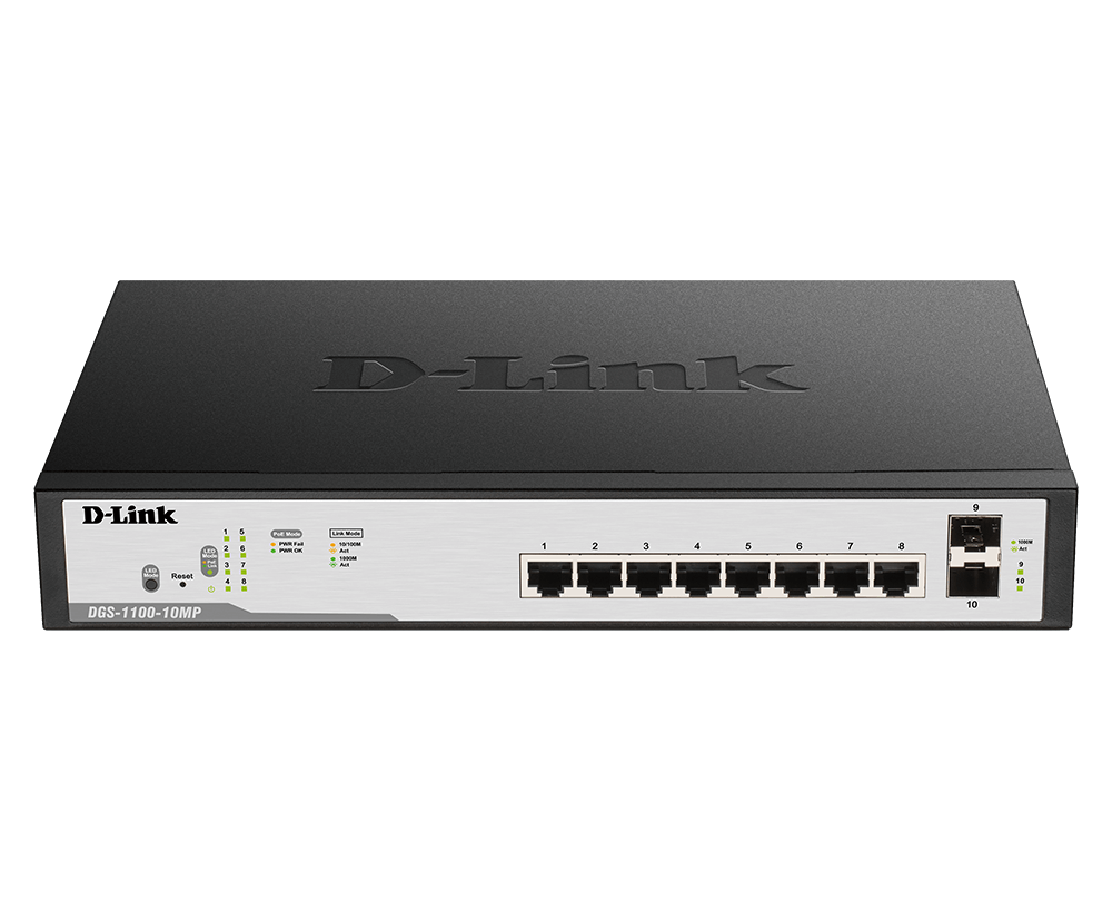 D-Link 8 Port PoE Gigabit Smart Managed Switch + 2 SFP ports (DGS-F1100-10PS)