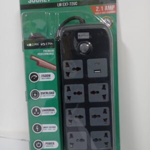 Lightwave EXT 72U Power Extension Socket 7 Way with 1 USB + 1 Type-C Fast Charging (2.1A) / 3 Meter