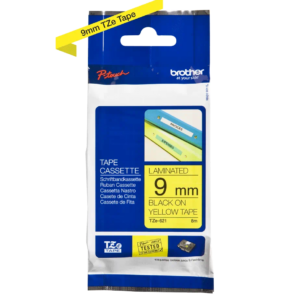 Brother TZe-621 Labelling Tape Cassette – 9mm Black on Yellow.