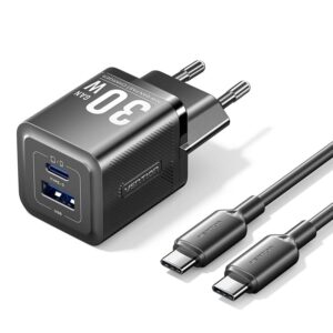 Vention 2-Port USB (C + A) GaN Charger (30W/30W) with USB-C to USB-C Cable (1M) UK Plug White (TZ-FEQW0-UK-01)