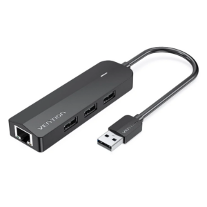 Vention 3‑Port USB 2.0 Hub with 100 M Ethernet Adapter 0.15 m Black CHPBB