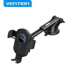 Vention One Touch Clamping Car Phone Mount with Suction Cup – Black Square Type