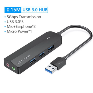 Vention CHIBB 3-Port USB3.0 Hub with Sound Card and Power Supply